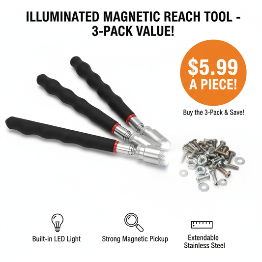 3pcs Magnet Pickup Tool Stick Telescoping Include 8 lb LED Light Grabber Extend