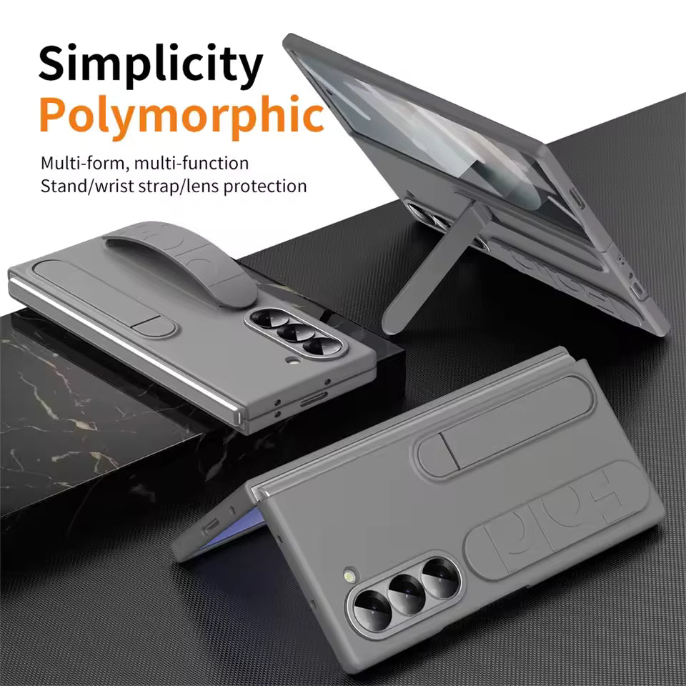 Premium Z Fold 7 Case with Hinge Protection, Kickstand & Wristband