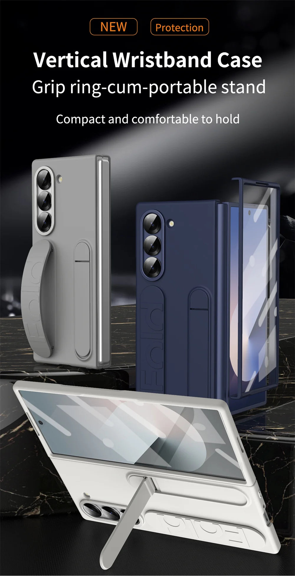 Premium Z Fold 7 Case with Hinge Protection, Kickstand & Wristband