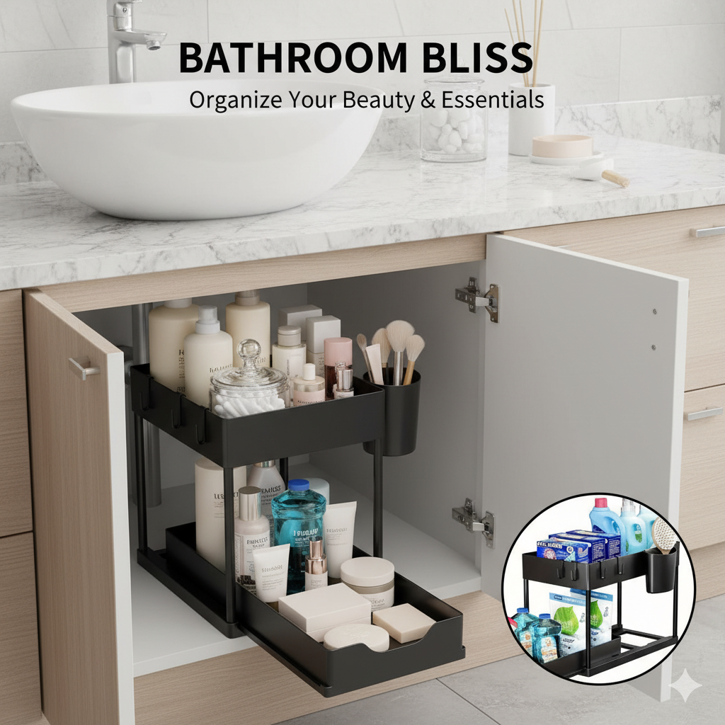 2 Tier Under Sink Organizers Storage Slide Out Kitchen Cabinet Bathroom Storage