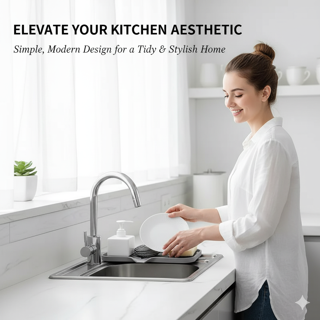 Silicone Faucet Mat Sink Tray – Drain Pad & Soap Holder for Kitchen Countertop