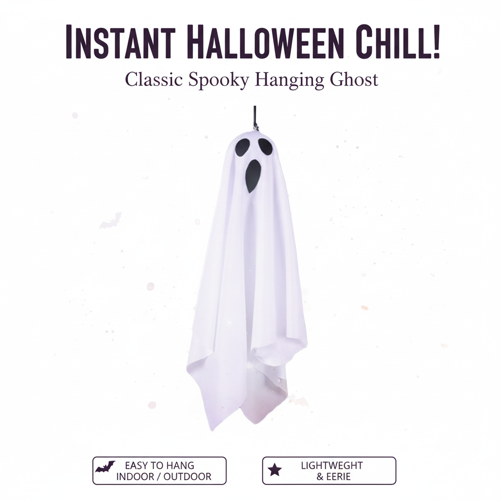 Halloween Hanging Light up Ghost with Spooky White LED Light, Halloween Hang