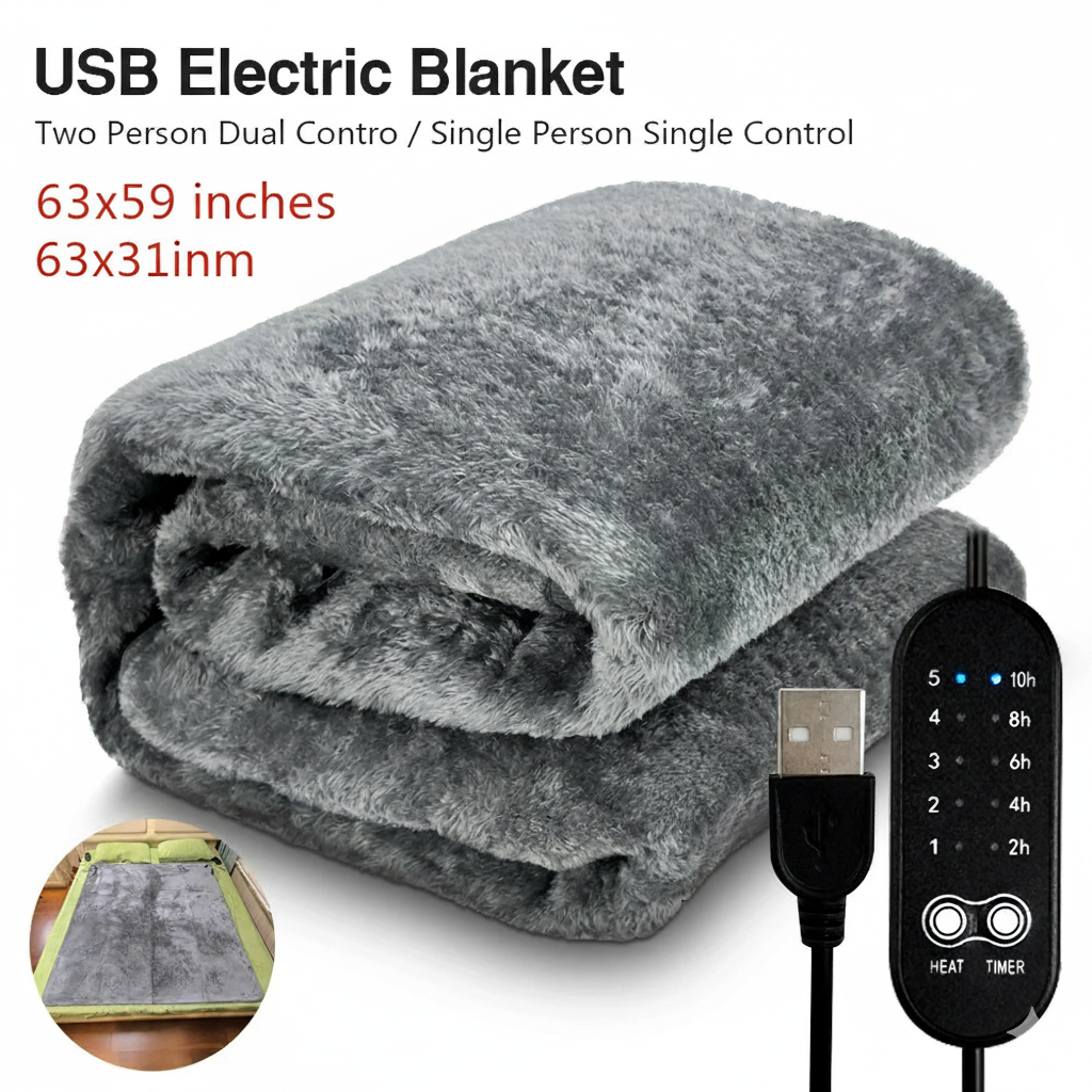 Heated Blanket Throw 59 in x 63 in, ETL Certified, 8-10 hour heat preservation
