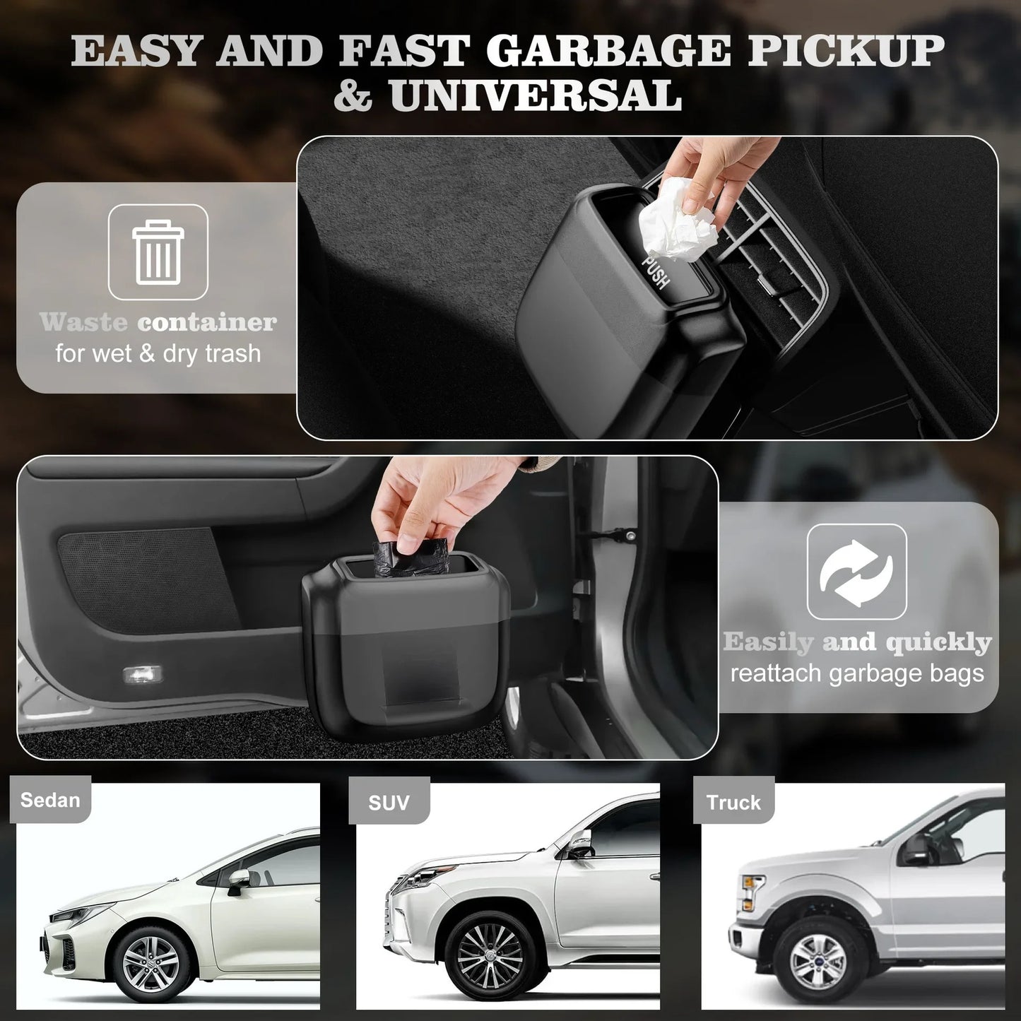 Portable Car Trash Can Garbage Bin Bag Organizer for Vehicles Waterproof