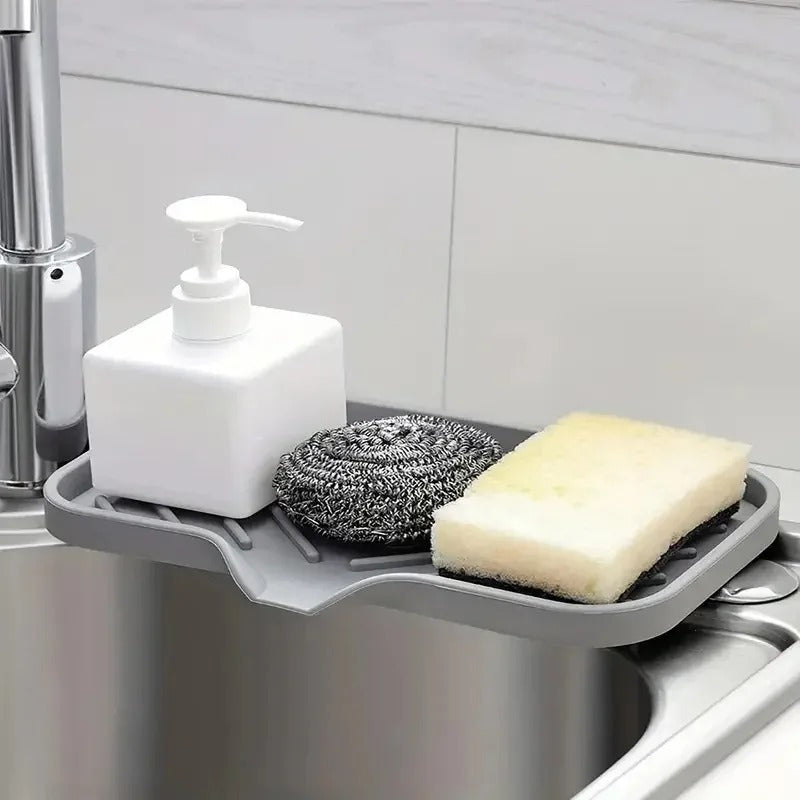 Silicone Faucet Mat Sink Tray – Drain Pad & Soap Holder for Kitchen Countertop