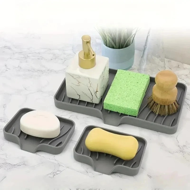 Silicone Faucet Mat Sink Tray – Drain Pad & Soap Holder for Kitchen Countertop