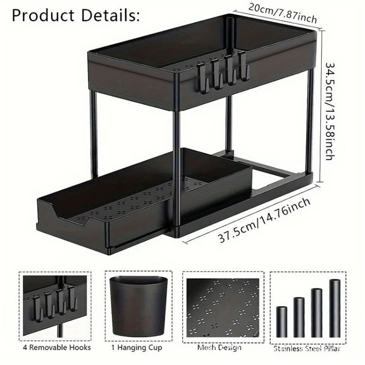 2 Tier Under Sink Organizers Storage Slide Out Kitchen Cabinet Bathroom Storage