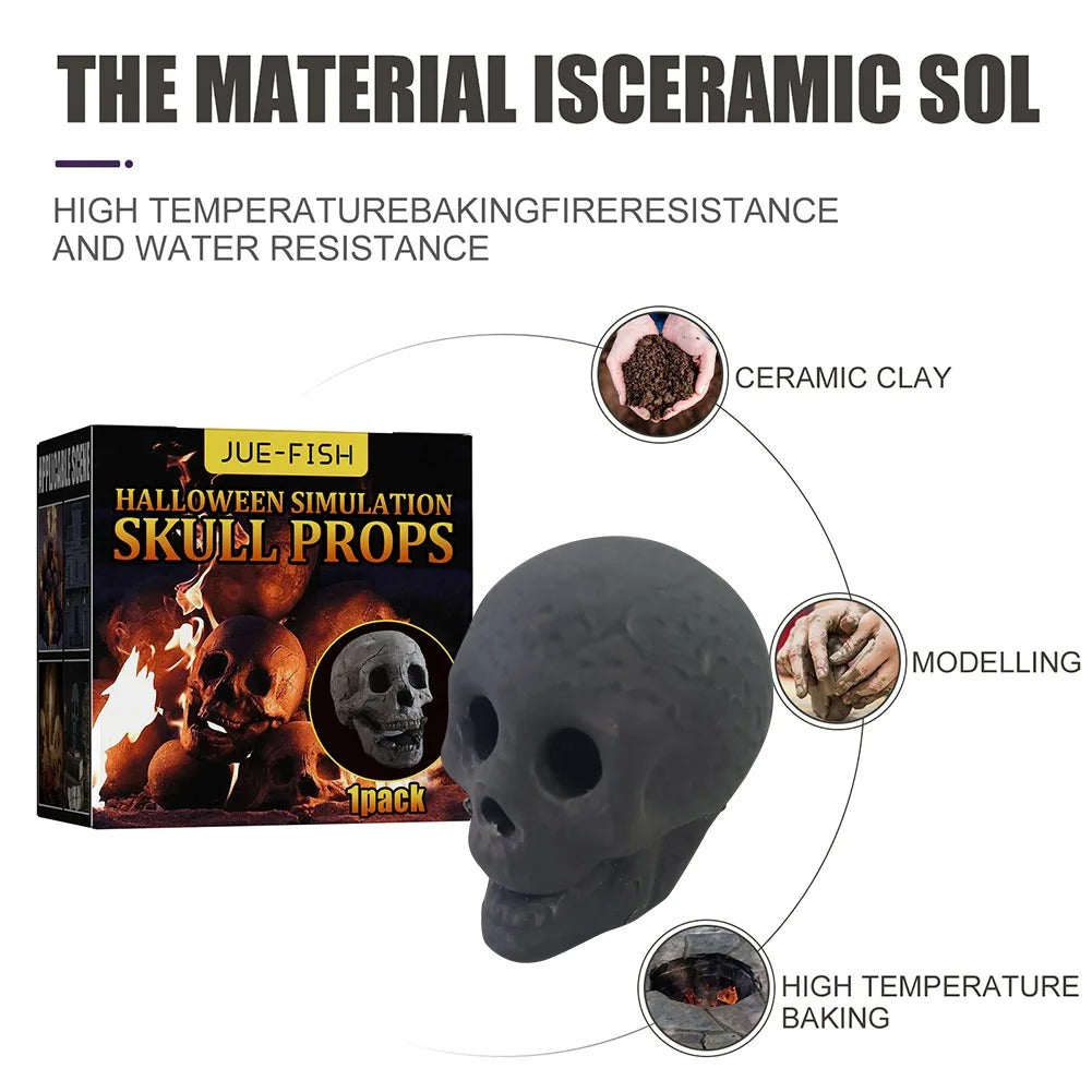 Ceramic Fire Pit Skull - Fireproof, Realistic Design Reusable Halloween Decor