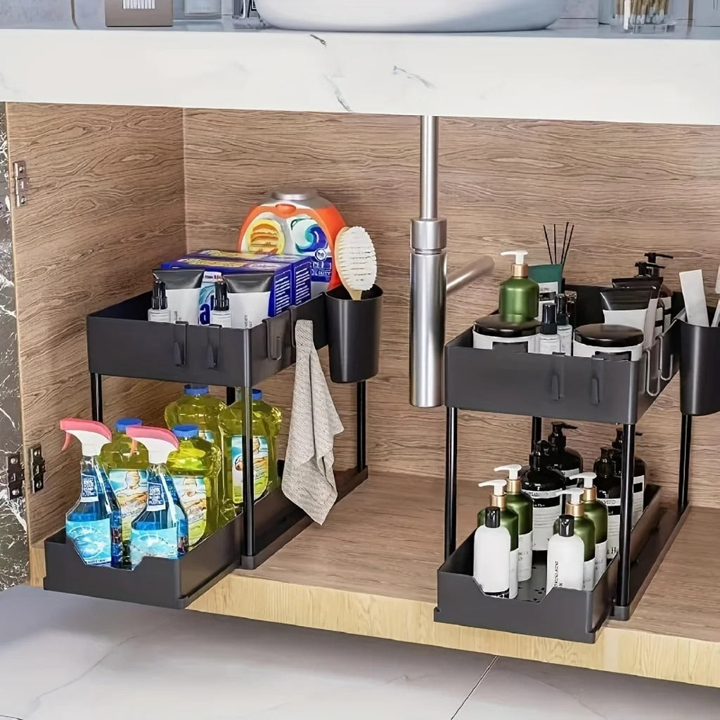 2 Tier Under Sink Organizers Storage Slide Out Kitchen Cabinet Bathroom Storage