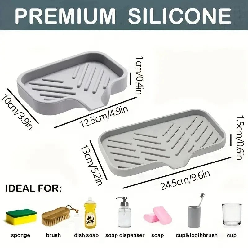 Silicone Faucet Mat Sink Tray – Drain Pad & Soap Holder for Kitchen Countertop