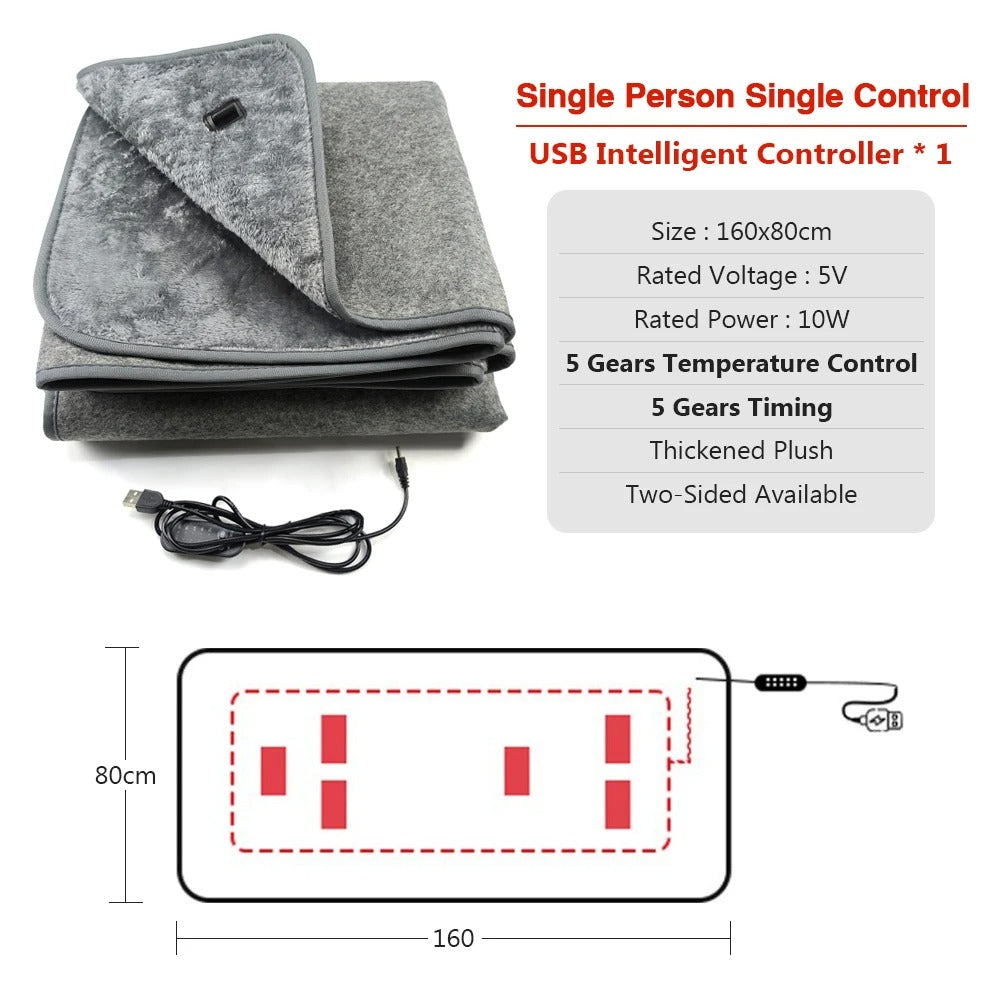 Heated Blanket Throw 59 in x 63 in, ETL Certified, 8-10 hour heat preservation