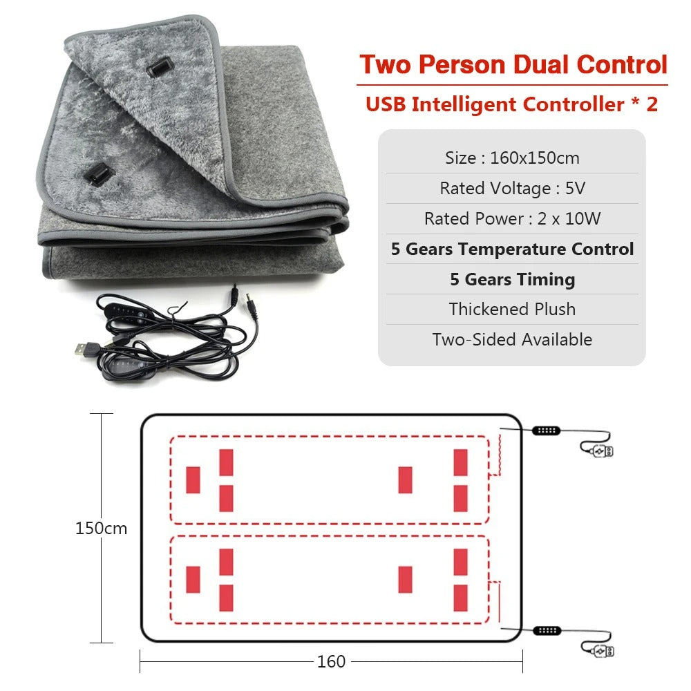 Heated Blanket Throw 59 in x 63 in, ETL Certified, 8-10 hour heat preservation