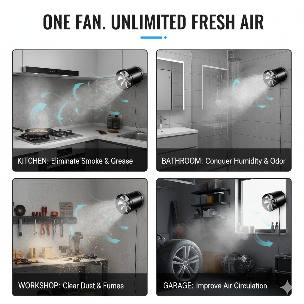 Exhaust Fan Portable Kitchen Ventilation Fan Wall Mount with Backdraft Damper