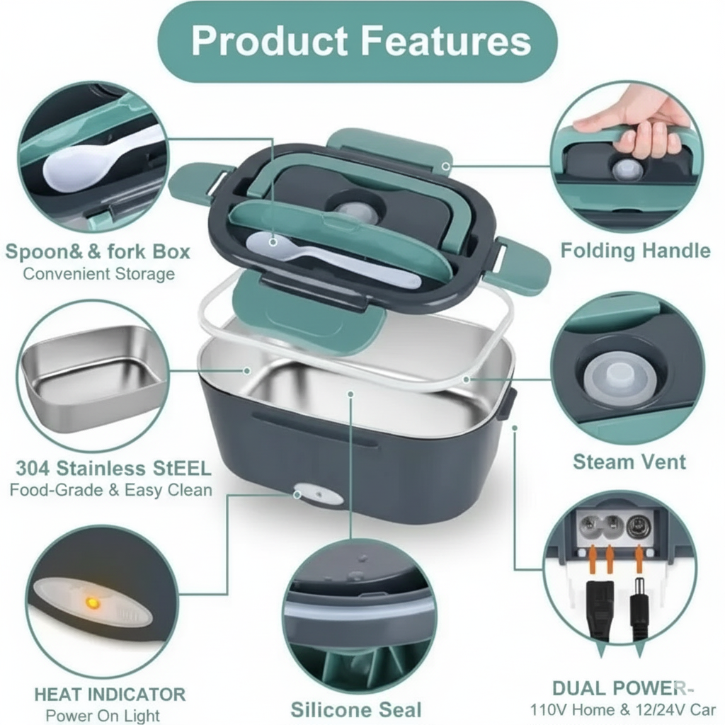 80W Electric Lunch Box Food Heated 12V 24V 110V Fast Food Warmer Heater for Car