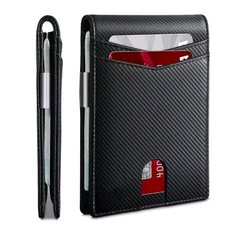 Men's Wallet Carbon Fiber RFID Blocking Slim Money Clip Card Holder Wallet