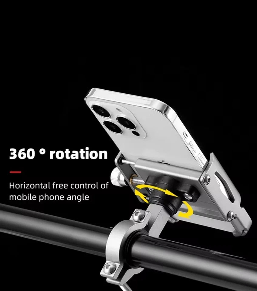 360° Aluminum Motorcycle Bicycle GPS Cell Phone Holder Handlebar Mount Black
