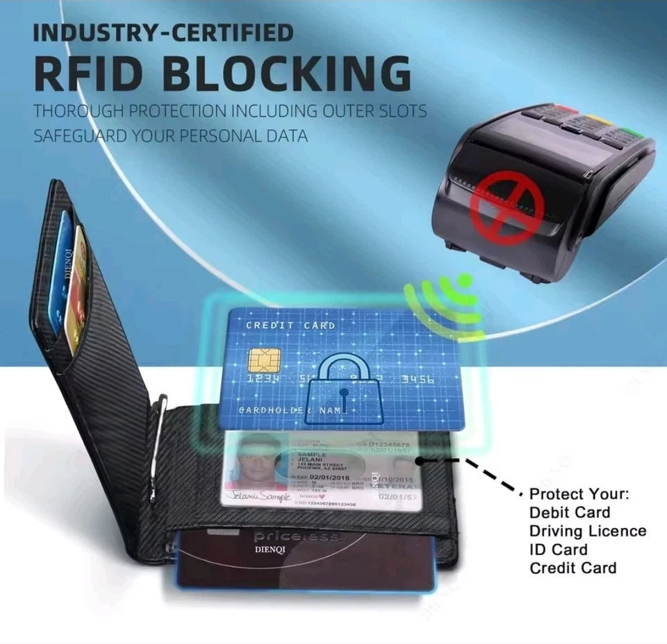 Men's Wallet Carbon Fiber RFID Blocking Slim Money Clip Card Holder Wallet