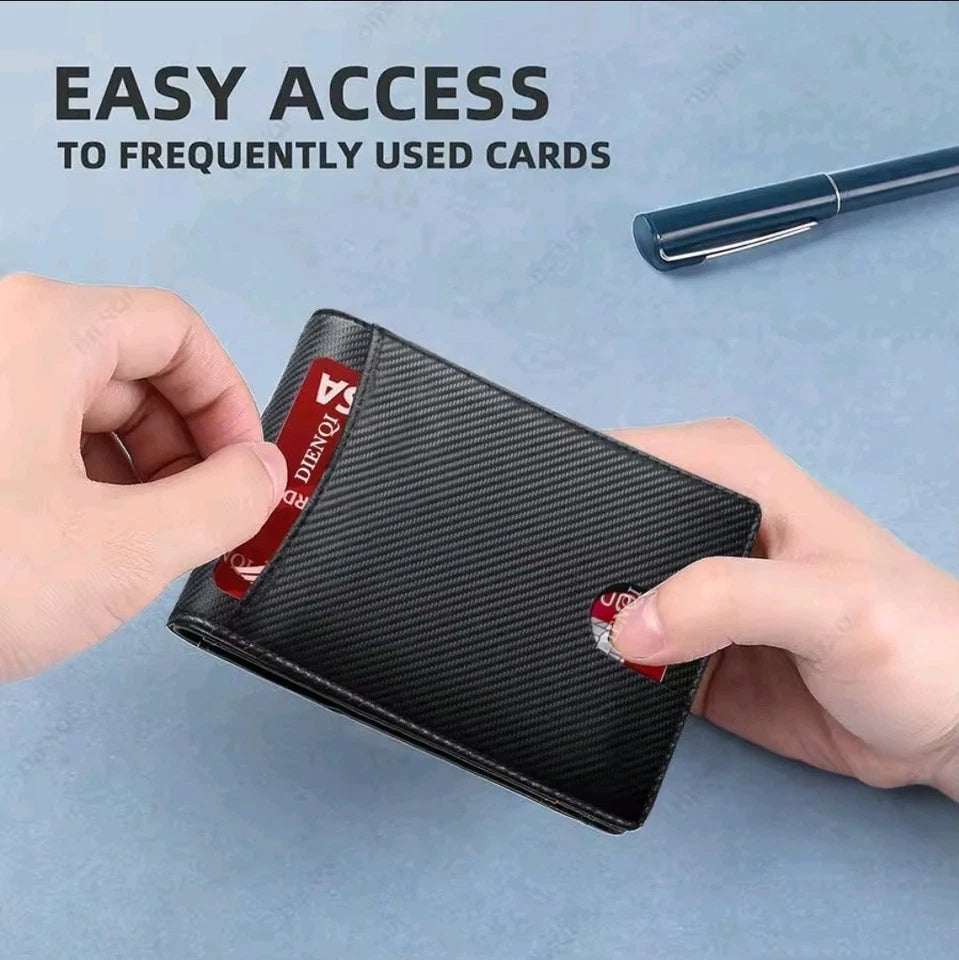 Men's Wallet Carbon Fiber RFID Blocking Slim Money Clip Card Holder Wallet