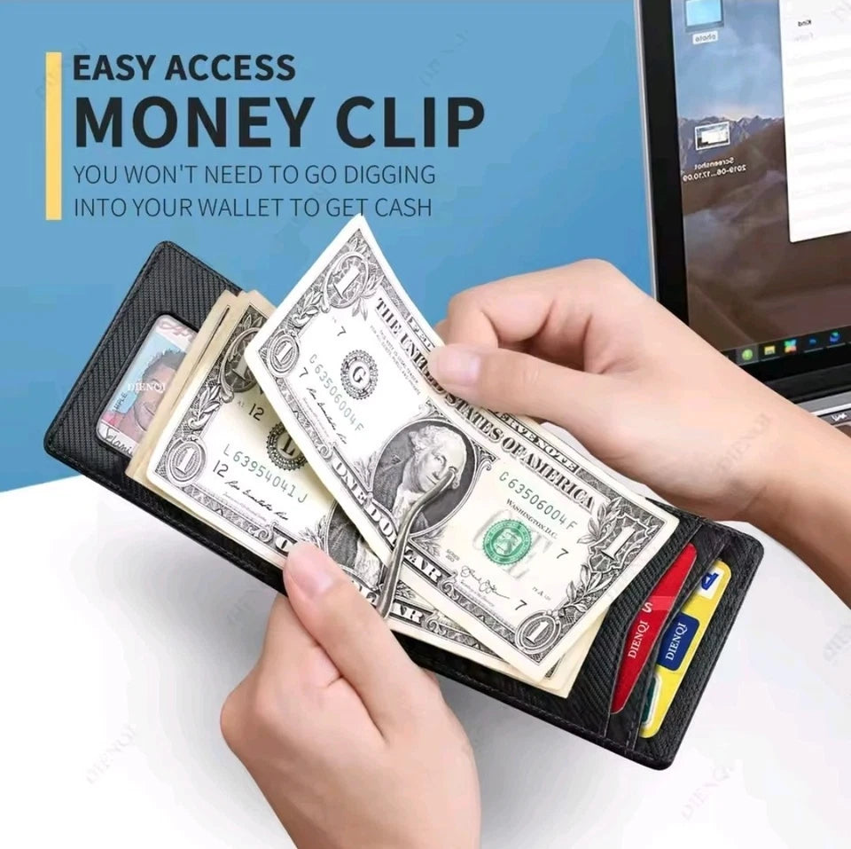 Men's Wallet Carbon Fiber RFID Blocking Slim Money Clip Card Holder Wallet