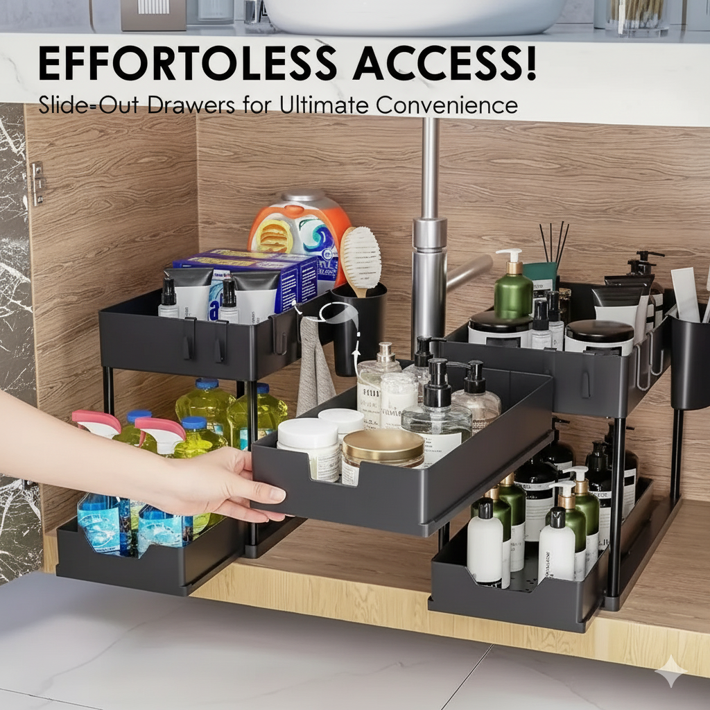 2 Tier Under Sink Organizers Storage Slide Out Kitchen Cabinet Bathroom Storage