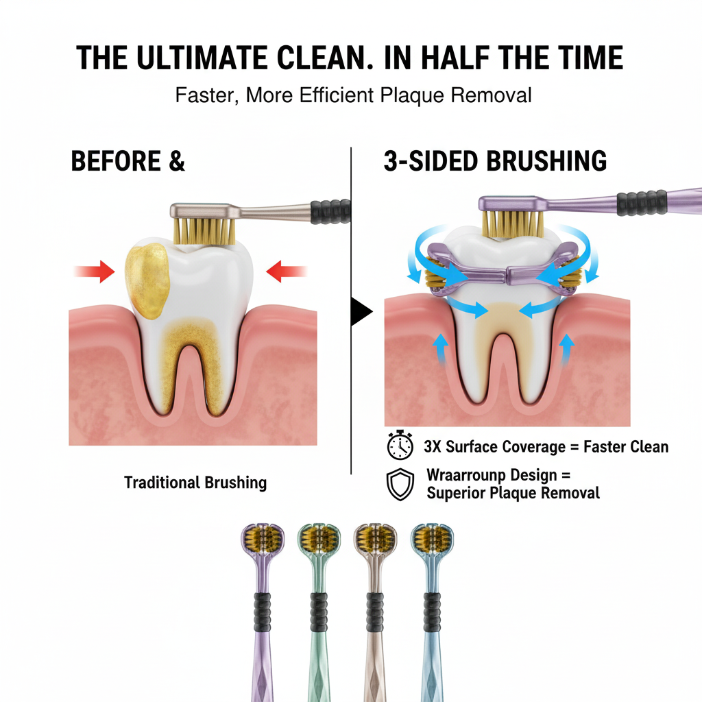 Three Sided Toothbrush 3 Sided Toothbrush For Adult Tri-Head Multi-Angle