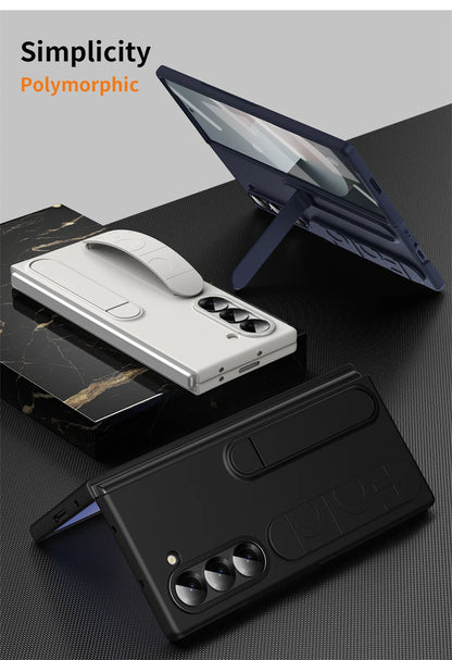 Premium Z Fold 7 Case with Hinge Protection, Kickstand & Wristband