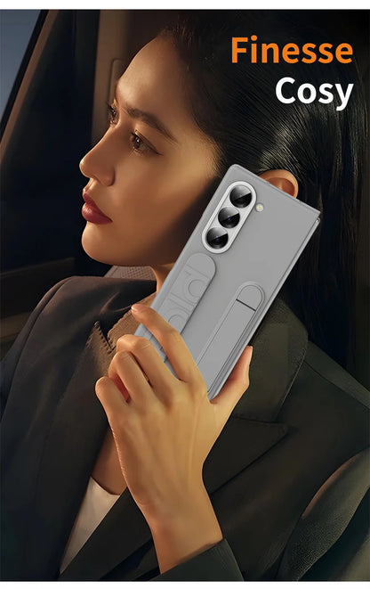 Premium Z Fold 7 Case with Hinge Protection, Kickstand & Wristband