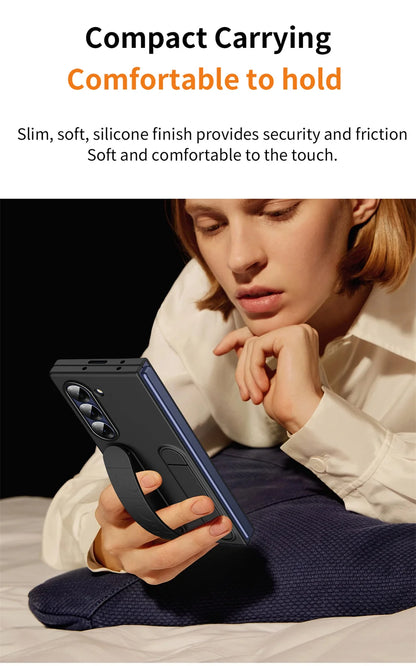 Premium Z Fold 7 Case with Hinge Protection, Kickstand & Wristband
