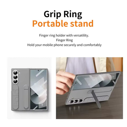 Premium Z Fold 7 Case with Hinge Protection, Kickstand & Wristband