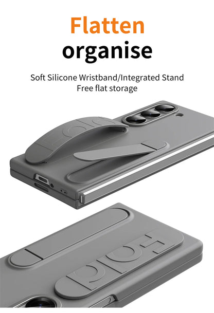 Premium Z Fold 7 Case with Hinge Protection, Kickstand & Wristband