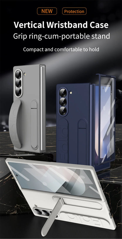 Premium Z Fold 7 Case with Hinge Protection, Kickstand & Wristband