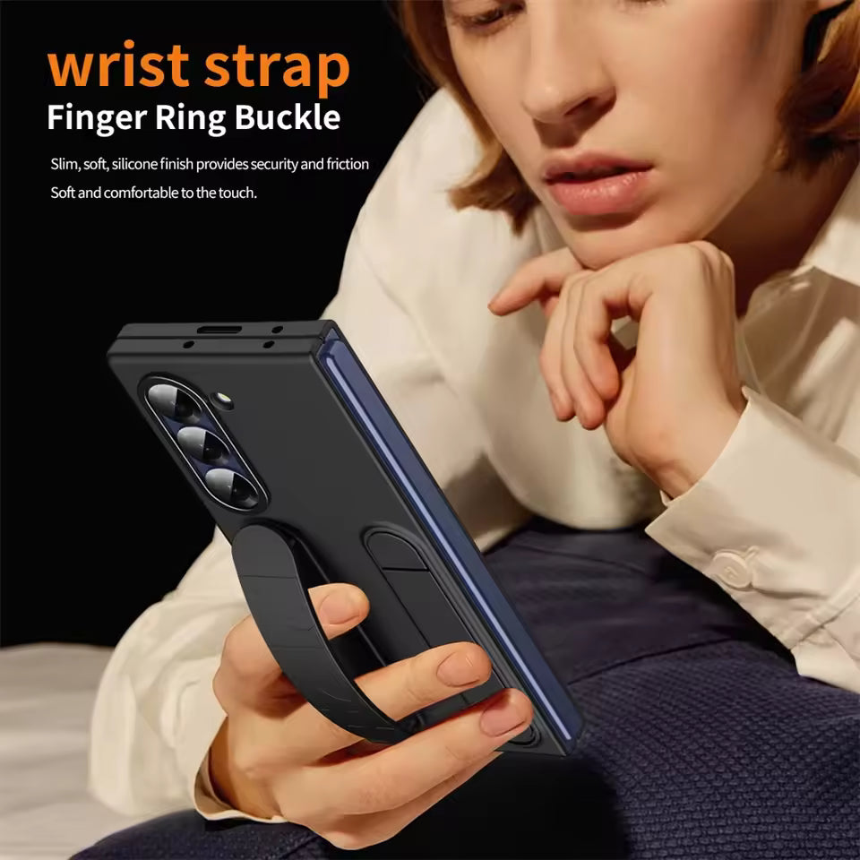 Premium Z Fold 7 Case with Hinge Protection, Kickstand & Wristband