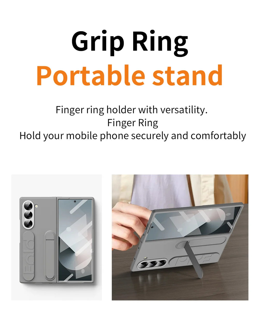 Premium Z Fold 7 Case with Hinge Protection, Kickstand & Wristband