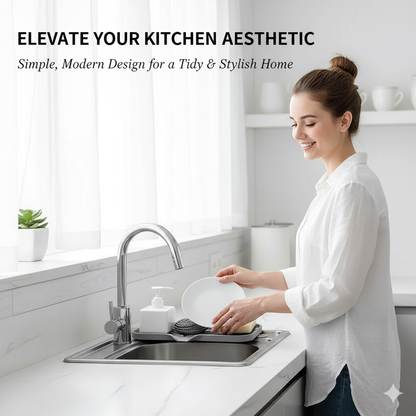 Silicone Faucet Mat Sink Tray – Drain Pad & Soap Holder for Kitchen Countertop