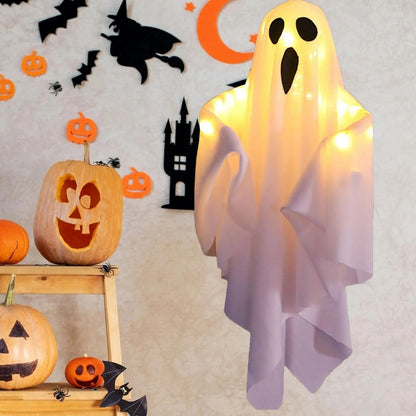 Halloween Hanging Light up Ghost with Spooky White LED Light, Halloween Hang