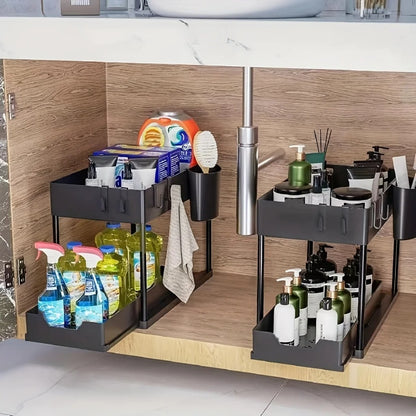 2 Tier Under Sink Organizers Storage Slide Out Kitchen Cabinet Bathroom Storage