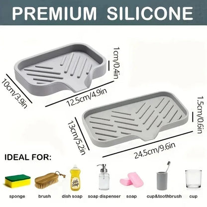 Silicone Faucet Mat Sink Tray – Drain Pad & Soap Holder for Kitchen Countertop