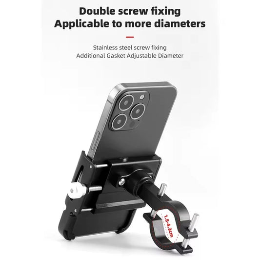 360° Aluminum Motorcycle Bicycle GPS Cell Phone Holder Handlebar Mount Black