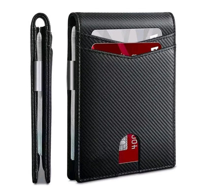 Men's Wallet Carbon Fiber RFID Blocking Slim Money Clip Card Holder Wallet