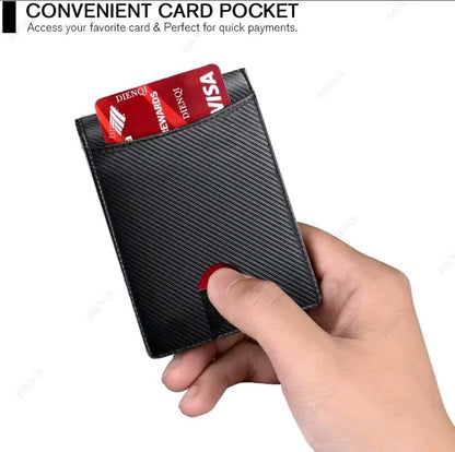 Men's Wallet Carbon Fiber RFID Blocking Slim Money Clip Card Holder Wallet