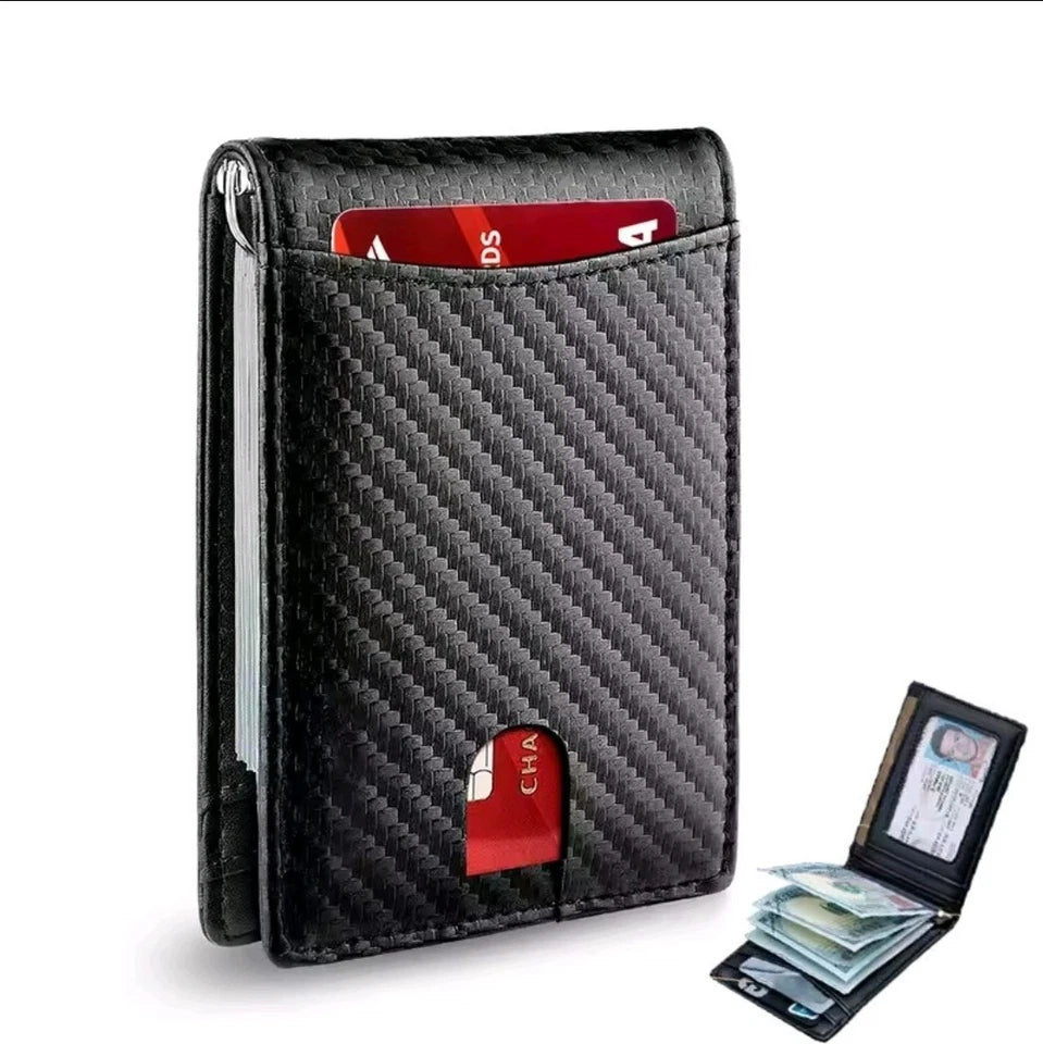 Men's Wallet Carbon Fiber RFID Blocking Slim Money Clip Card Holder Wallet